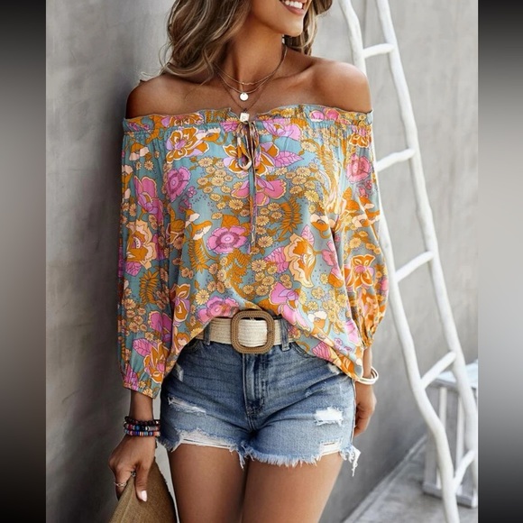 Floral Boho Off the Shoulder Blouse - Picture 3 of 4